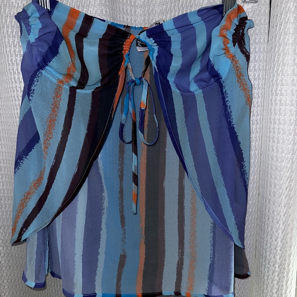 Blue Stripe Adjustable Tube Top- Tiger Mist